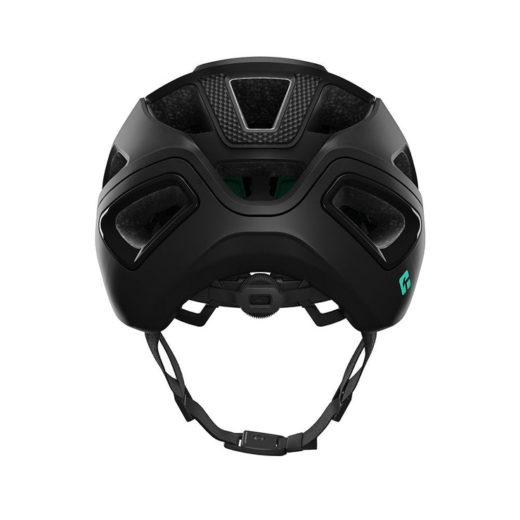 Lazer Jackal Kineticore Helmet, matte full black, back view.