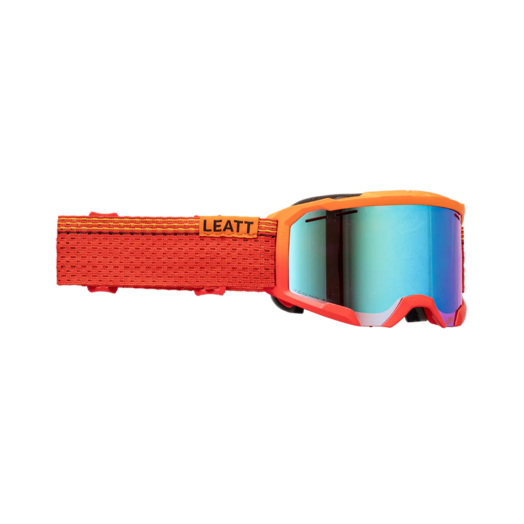 Leatt Velocity 4.0 MTB X-Flow Iriz Goggle, red/blue, full view.