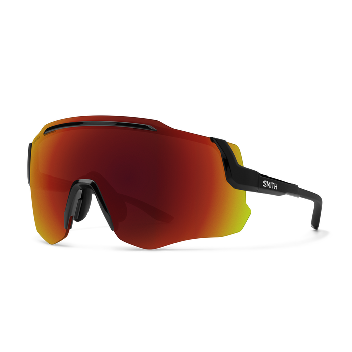 Smith Momentum Glasses, Black + ChromaPop Red Mirror Lens, full view.