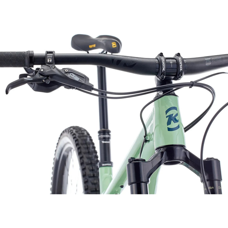 2024 Kona Process 153 DL, Gloss Jade w/ Strom Blue Decals, head tube view.