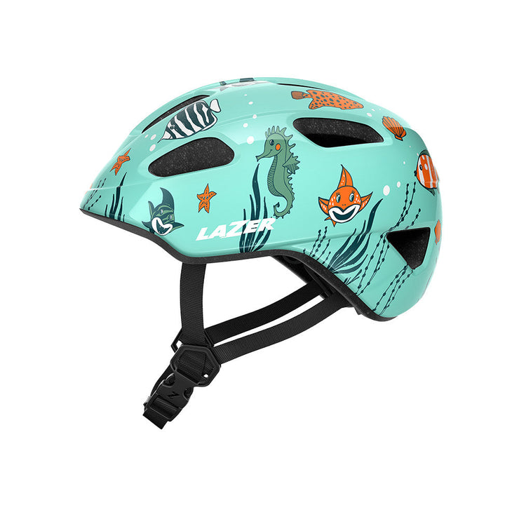 Lazer Pnut Kineticore Kids’ Helmet, sealife, side view.