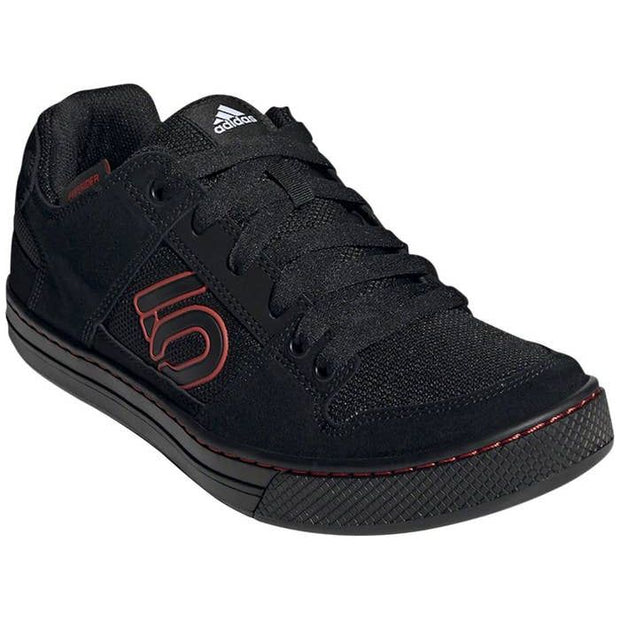 Five Ten Freerider Men's Mountain Bike Shoe, core black / cloud white/ red, full view.