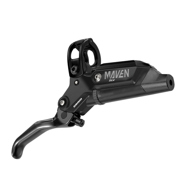 SRAM Maven Silver Disc Brake and Lever - Front, Post Mount, 4-Piston, SS Hardware, Black, A1, lever full view.