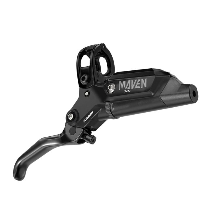 SRAM Maven Silver Disc Brake and Lever - Front, Post Mount, 4-Piston, SS Hardware, Black, A1, lever full view.