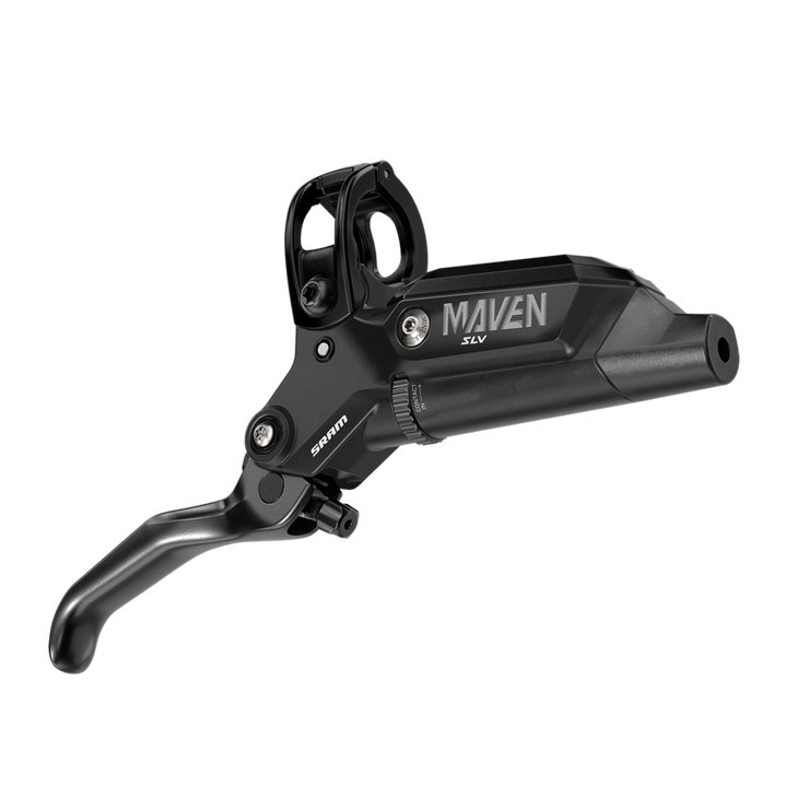 SRAM Maven Silver Disc Brake and Lever - Rear, Post Mount, 4-Piston, SS Hardware, Black, A1, lever full view.