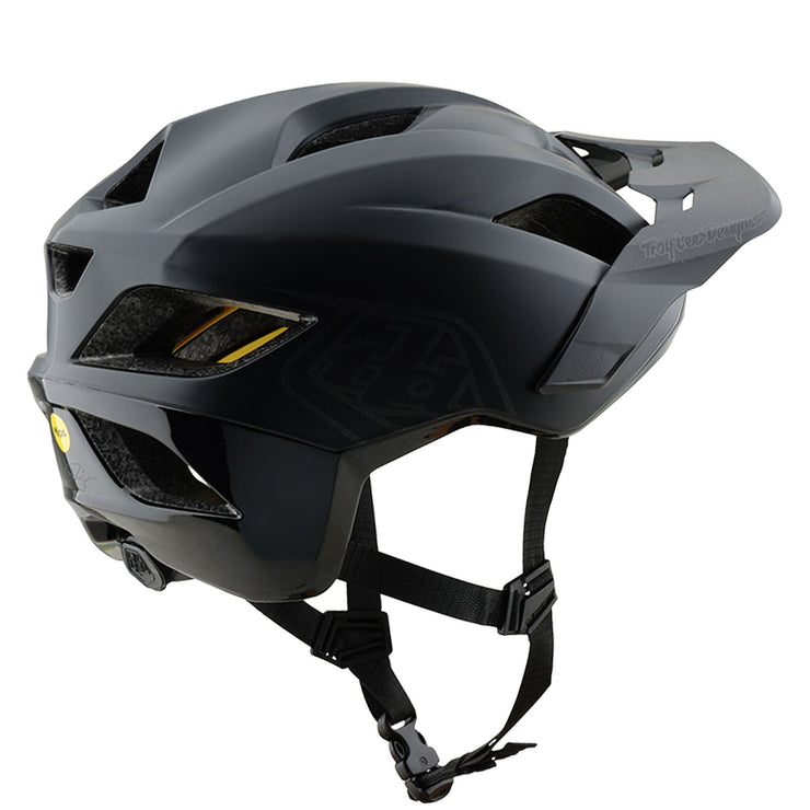 Troy Lee Designs Flowline Youth Helmet, black/ charcoal, left side view.