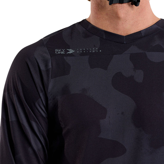 Troy Lee Designs Long Sleeve Skyline Jersey, Scrubland Black, shoulder view. 