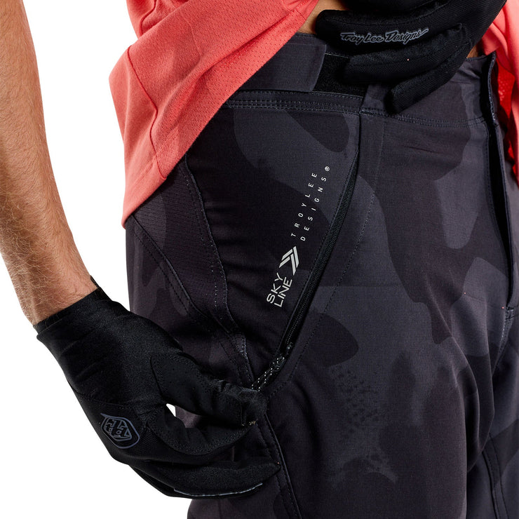 Troy Lee Designs Skyline Pant, scrubland carbon, pocket zipper view.