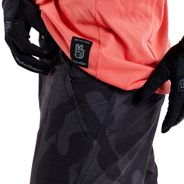 Troy Lee Designs Skyline Pant, scrubland carbon, pocket view on model.