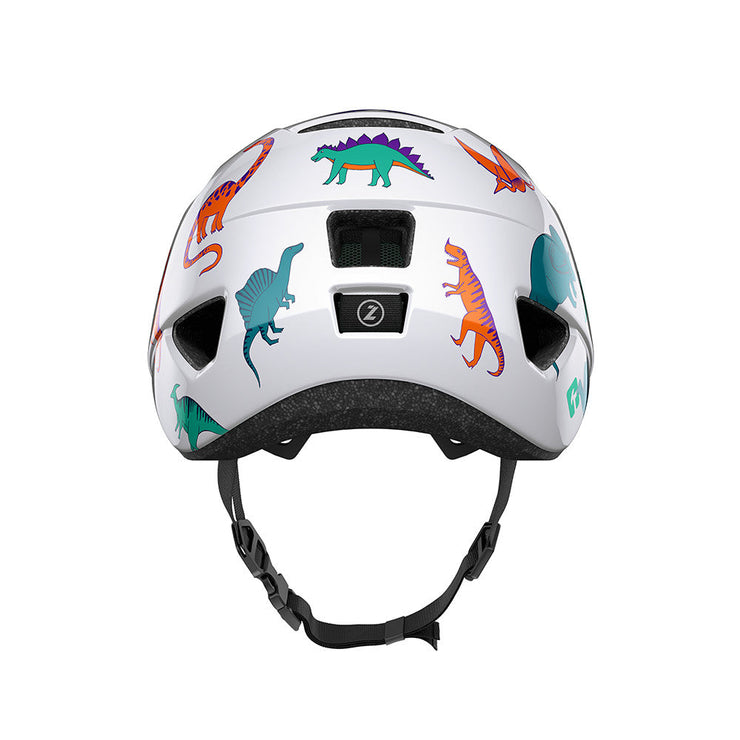 Lazer Pnut Kineticore Kids’ Helmet, dinosaurs, back view.