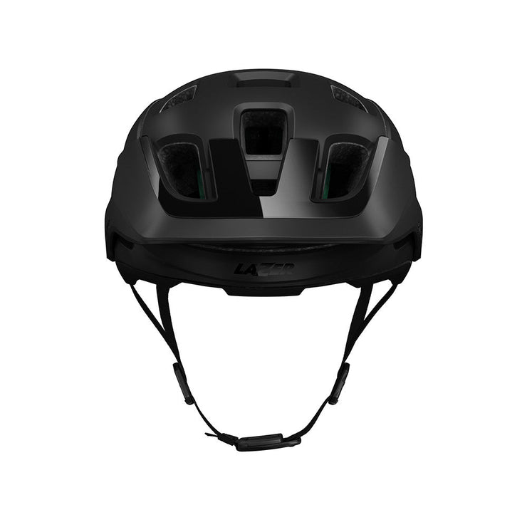 Lazer Jackal Kineticore Helmet, matte full black, front view.