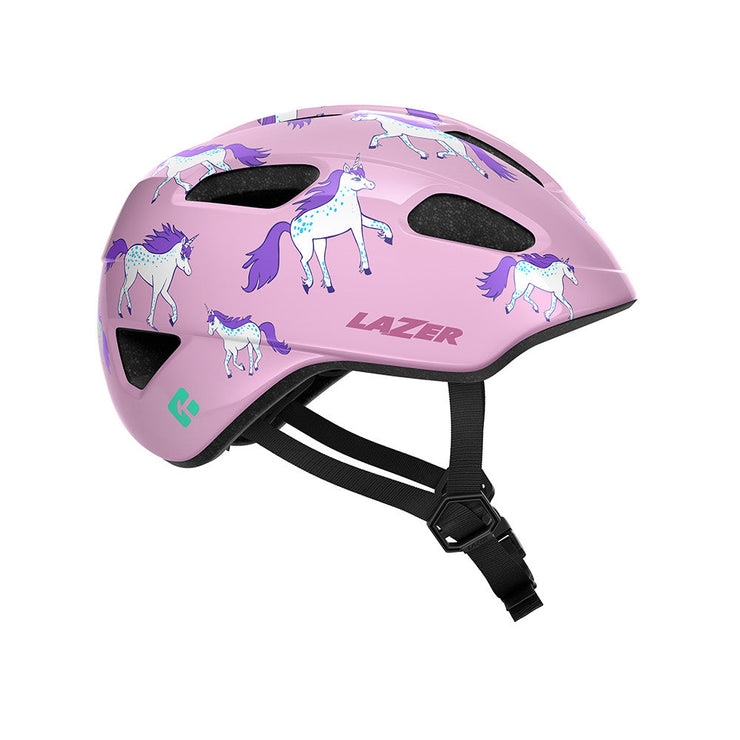 Lazer Nutz Kineticore Kids’ Helmet, unicorns, full view.