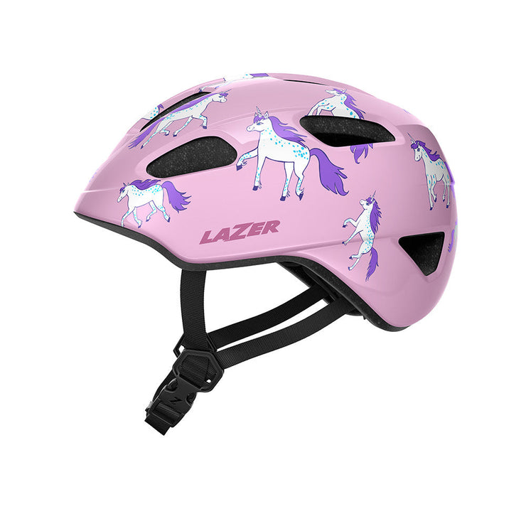 Lazer Nutz Kineticore Kids’ Helmet, unicorns, side view.
