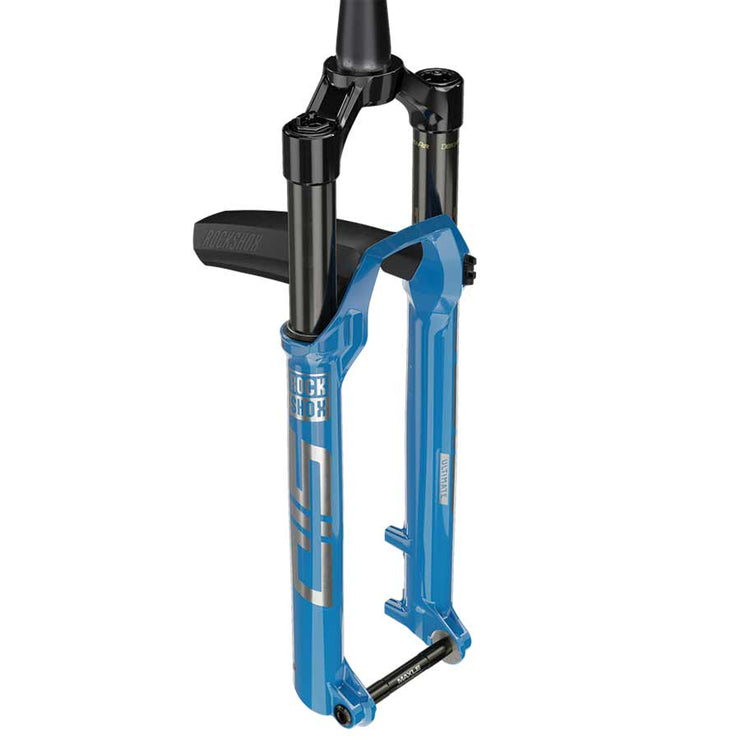 140831-04-29RockShox SID Ultimate C1 120mm Mountain Bike Fork, blue, full view w/fender.