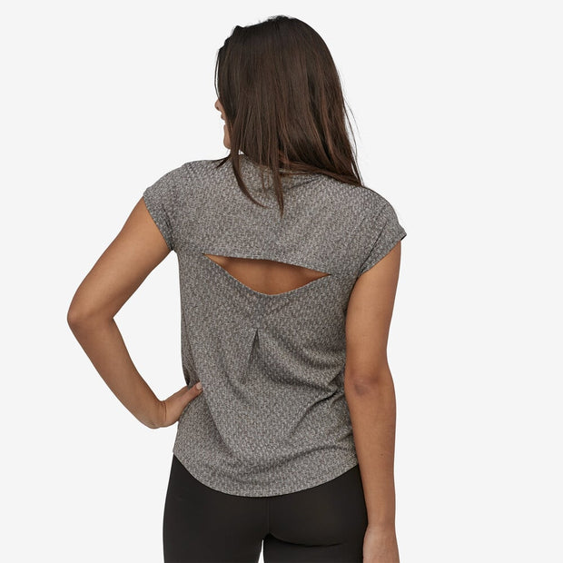 Patagonia Women's Ridge Flow Shirt, black, back view on model.