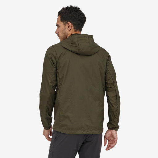 Patagonia Men's Houdini Jacket, basin green, back view on model.