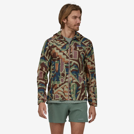 Patagonia Men's Houdini Jacket, cone brown, front view on model.