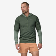 Patagonia Men's Airshed Pro Pullover, hemlock green, front view on model.