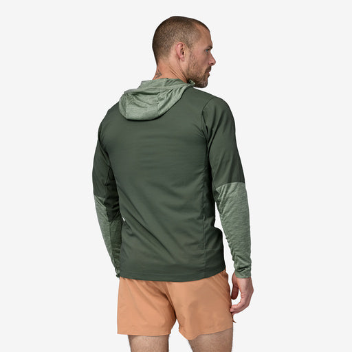 Patagonia Men's Airshed Pro Pullover, hemlock green, back view on model.