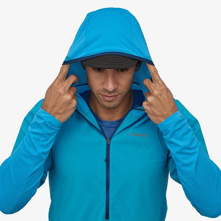 Patagonia Men's Airshed Pro Pullover on-model hood up view