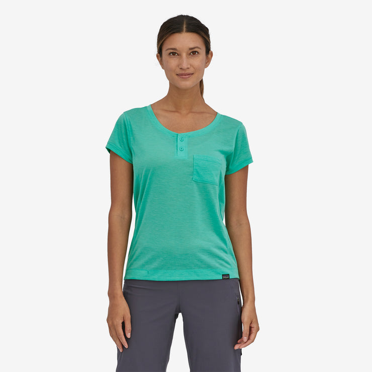 Patagonia Women's Capilene® Cool Trail Bike Henley, Fresh Teal, front of the model view