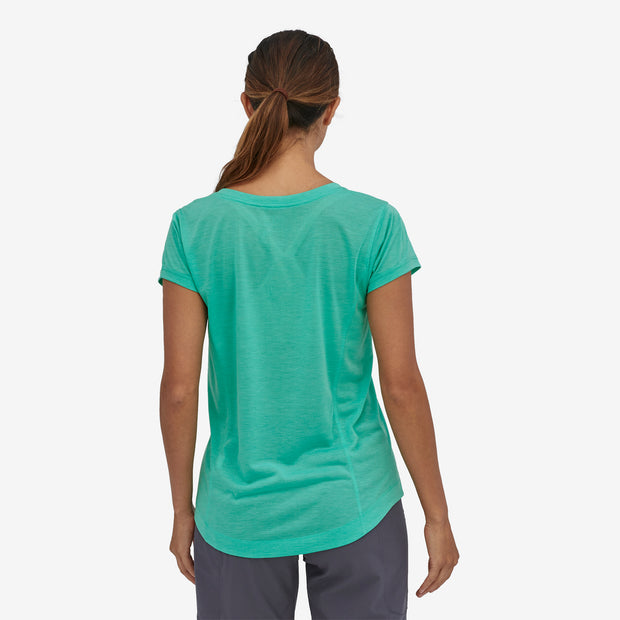 Patagonia Women's Capilene® Cool Trail Bike Henley, Fresh Teal, back of the model view 