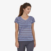 Patagonia Women's Capilene® Cool Trail Bike Henley, Furrow Stripe: Light Current Blue, Front View