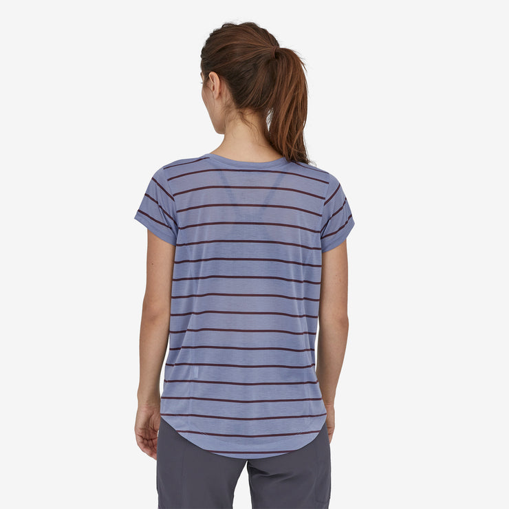 Patagonia Women's Capilene® Cool Trail Bike Henley, Furrow Stripe: Light Current Blue, Back View