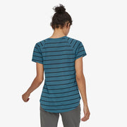 Patagonia Women's Capilene® Cool Trail Shirt, Furrow Stripe: Abalone Blue, Full View of Model