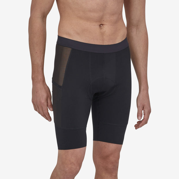 Patagonia Men's Dirt Roamer Bike Liner Shorts - 9½", Black. Front view on a model.