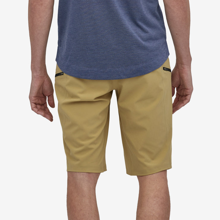 Patagonia Men's Dirt Roamer Bike Shorts, Moray Khaki, Back view on the model