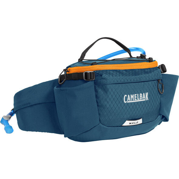 Camelbak MULE 5 Waist Pack, Gibraltar Navy/Orange, full view.