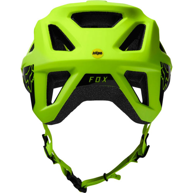 FOX Mainframe Youth Helmet, fluorescent yellow, rear view.