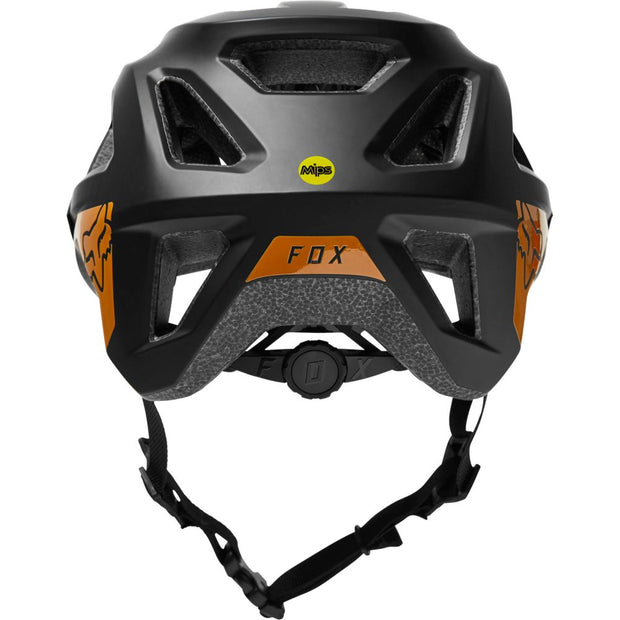 FOX Mainframe Youth Helmet, black/gold, rear view.