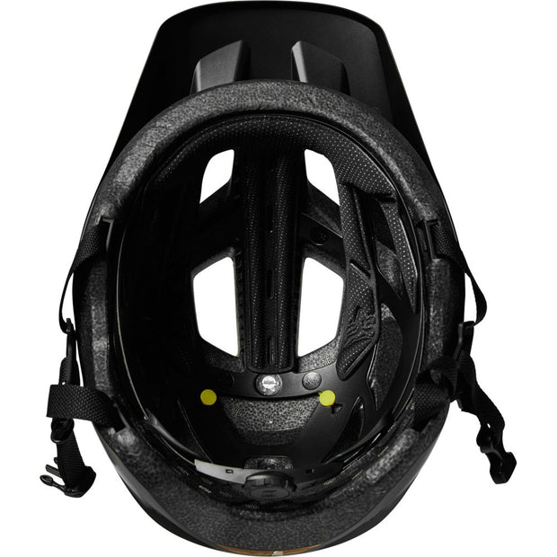 FOX Mainframe Youth Helmet, black/gold, MIPS view.