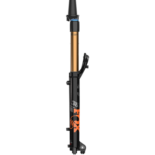Fox 36 Float Factory Series Mountain Bike Fork, 29, 150mm, 2023, shiny black, side view.