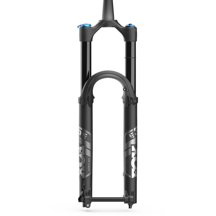 Fox 36-E Float Performance Series Mountain Bike Fork, 29, 160mm, 2023, matte black, front view.