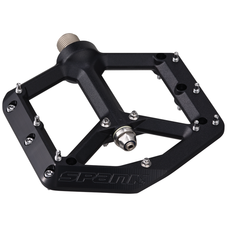 Spank Spike Reboot Pedals, black, full view.