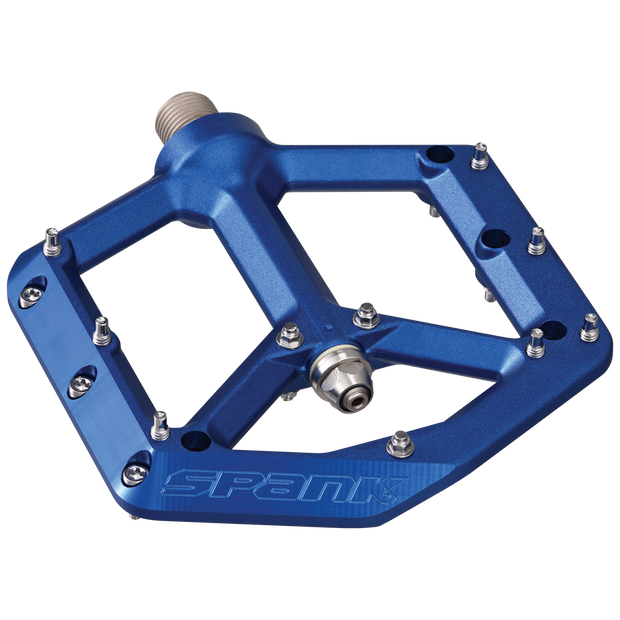 Spank Spike Reboot Pedals, blue, full view.