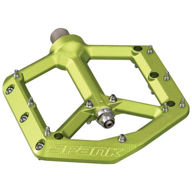 Spank Spike Reboot Pedals, green, full view.