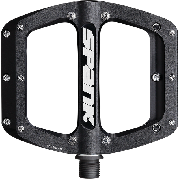 Spank Spoon 90 Pedals, black, top view.