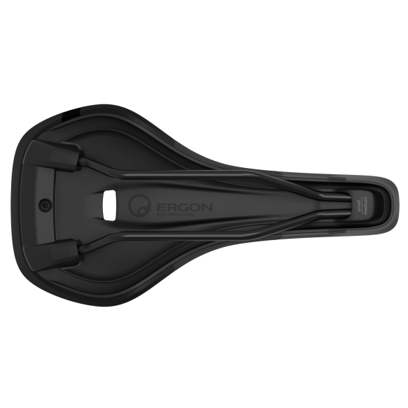 Ergon SM E-Mountain Pro Men's Saddle, stealth, bottom view.