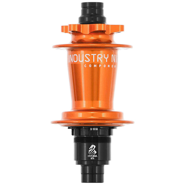 Industry Nine Hydra Mountain Classic Hubset, XD, 32h, ISO 6 Bolt, 15x110, 12x148, Orange, Rear Hub, Full View