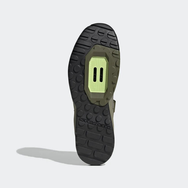  Five Ten Trailcross Clip-In Men's Mountain Bike Shoe, Orbit Green / Carbon / Pulse Lime, bottom view.