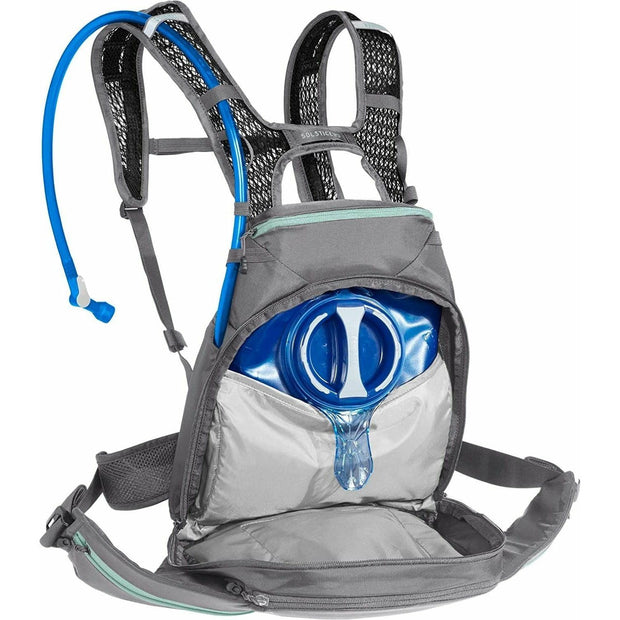 CamelBak Solstice 10 LR Hydration Pack gunmetal/blue haze open view of reservoir 