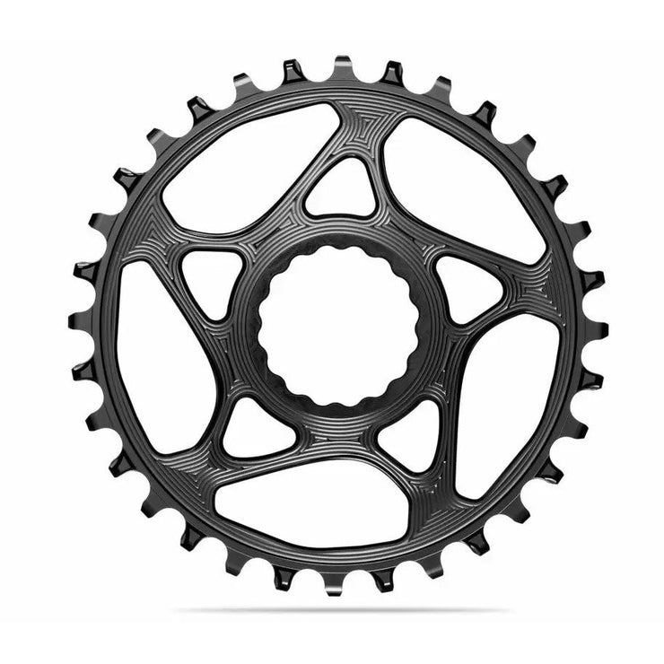 absoluteBLACK Round Direct Mount Chainring - 28t, CINCH Direct Mount, Narrow-Wide, 3mm Offset, black, full view.