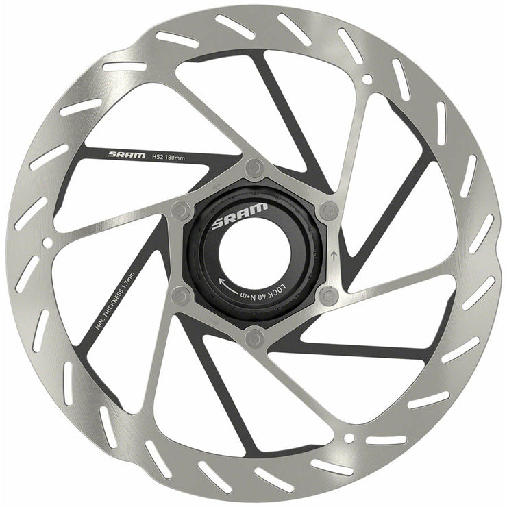 SRAM HS2 Disc Brake Rotor - 180mm, Center Lock, Rounded, Silver/Black, Full View