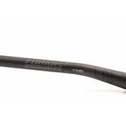 Chromag BZA Handlebar, Black/Gray. View of specs on handlebar, "35mm clamp, 25mm rise, 800mm wide, 5° up, 9° back"