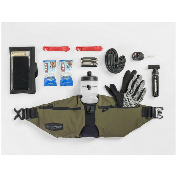 Bontrager Rapid Pack, Olive Gray, Laid out bike accessories view