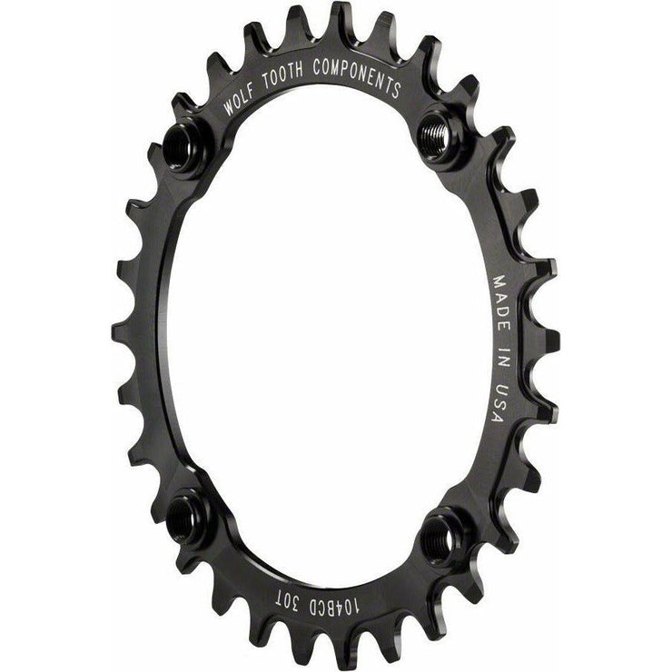 Wolf Tooth 104 BCD Chainring - 30t, 104 BCD, 4-Bolt, Drop-Stop, Black, Full View